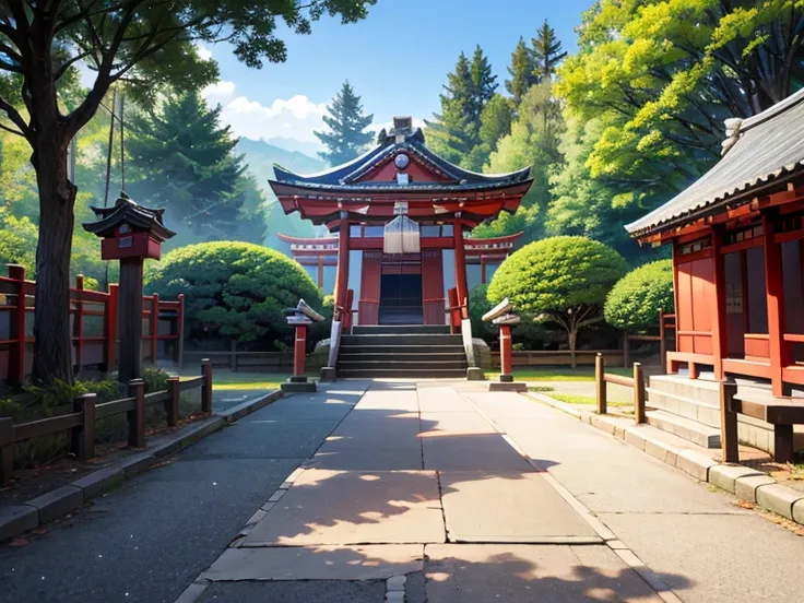 Realistic, Comedy, Shinto Buddha statue runs away from devotees who come to ask for blessings. Shinto Shrine background.