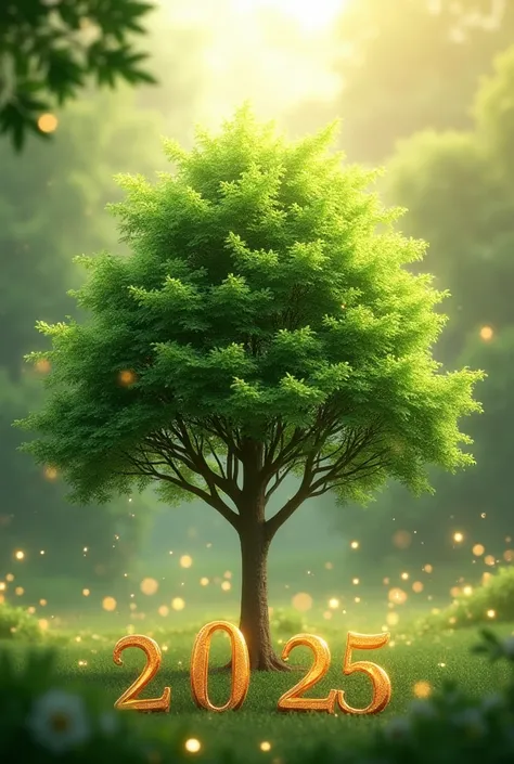 Green Tree Bokeh Background Happy New Year 2025