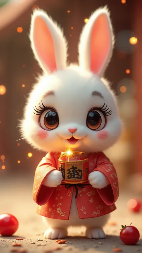  white rabbit　Coat　 beautiful eyes　 big eyes　 big round eyes　 long lashes　 sparkleした瞳　女の子らShii　 walking on two legs　biceps　 with little pubic hair　Sparkling　I have Kadomatsu in my hand　 Japanese New Year　 sparkle　 illuminated by light　god々Shii　 luck improv...