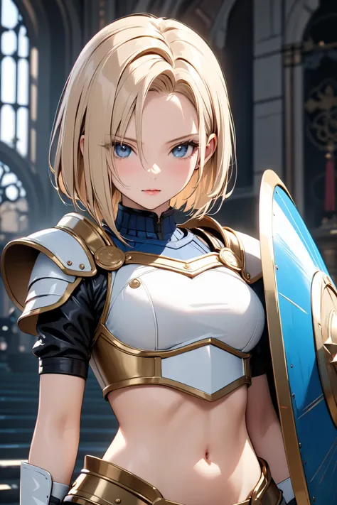 ( Android １８Number), artificial human world:1.5, Sword and Shield, Gladiator,  ( cute), masterpiece:1.5, masterpiece, highest quality, UHD, retina, masterpiece, accurate anatomy, super detailed, high quality, best quality, 8k