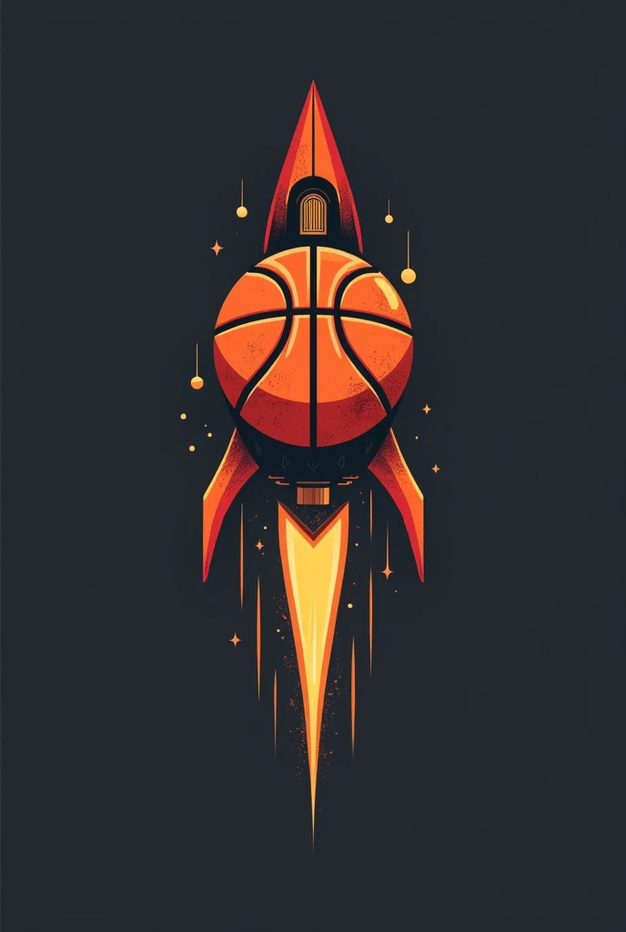 Basketball logo combined with rocket with minimalist style and also details, and hard character