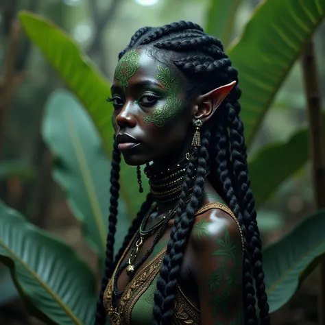 high resolution National Geographic photography, taken with professional camera with a 1500000 mm camera lense,  a man-attracting beauty woman with tattoos on her face, elf princess, fractal punk, braided intricate hair, matte painting portrait shot, beaut...