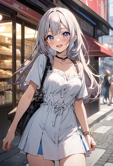 A beautiful anime otaku girl walked around town