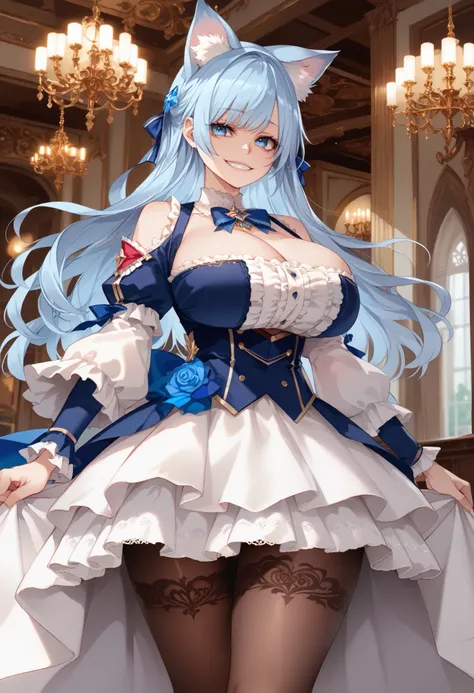 ,(masterpiece:1.4), ( top quality :1.4), Character Portrait,Full Art,  very detailed,  complicated,  very detailedな,Animal ears anime girl,solo,Soft white fluff in the ear, long, straight hair ,another々Ruffled sleeves,A soft dress with ribbons and lace,Lig...