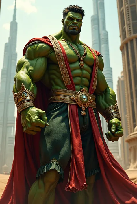 Hulk as Prince of Dubai in Sheikh robes