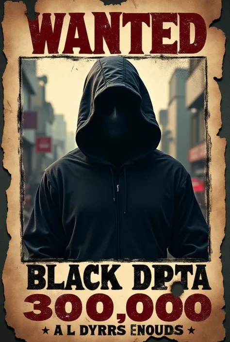 Create a wanted poster of black dupata with bounty of 300000