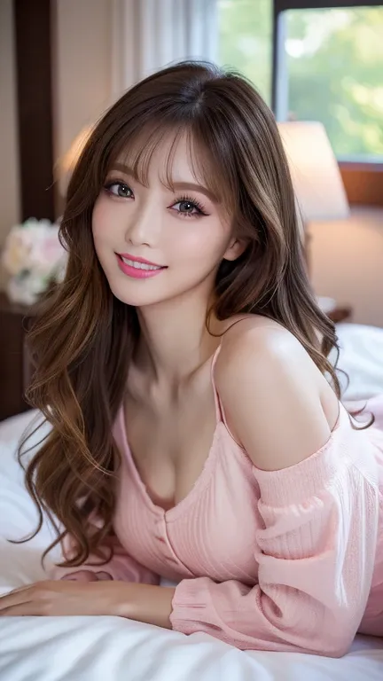 (  top quality 、8k、 Award-winning works 、  super high res)、   beautiful woman  、(Loungewear、Pajamas 1 .1)、( blondes:1.1)、  bright color contacts  、  Fully effective  、 Bright Shiny Lipstick 、(  Very dark makeup  :1.2)、(Deep pink around the eyes:1.1)、   bea...