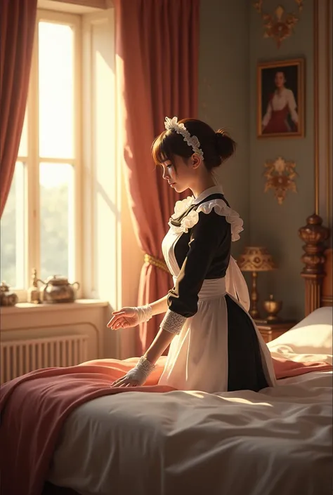 maid working in bedroom 