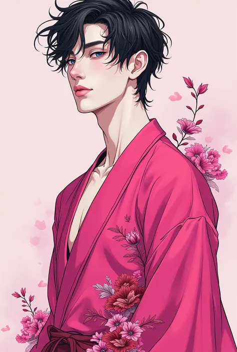 An effeminate man, manga style that stands out with the color pink