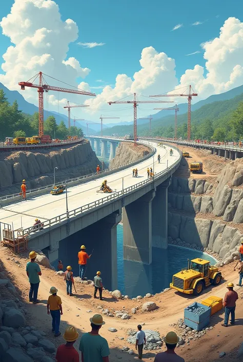 road and bridge construction design and there are construction workers