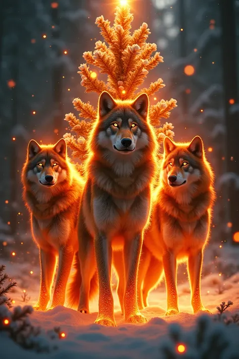 Wolves on fire under the Christmas tree