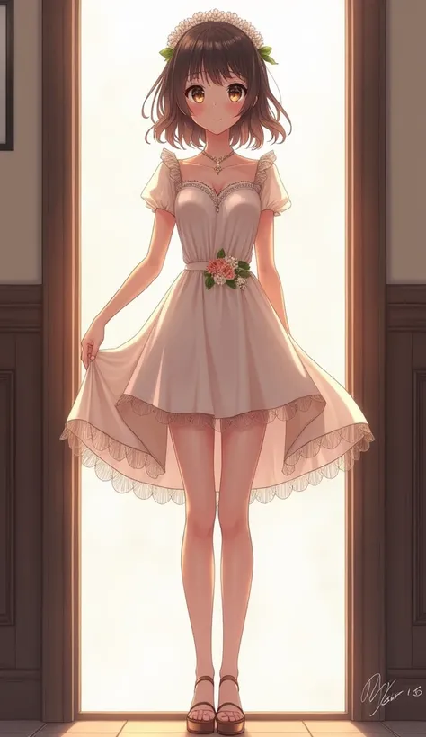 anime girl in a short dress standing in a doorway, anime girl wearing a black dress, loli in dress, cute anime waifu in a nice dress, anime full body illustration, fine details. girls frontline, from girls frontline, anime girl in a maid costume, anime vis...