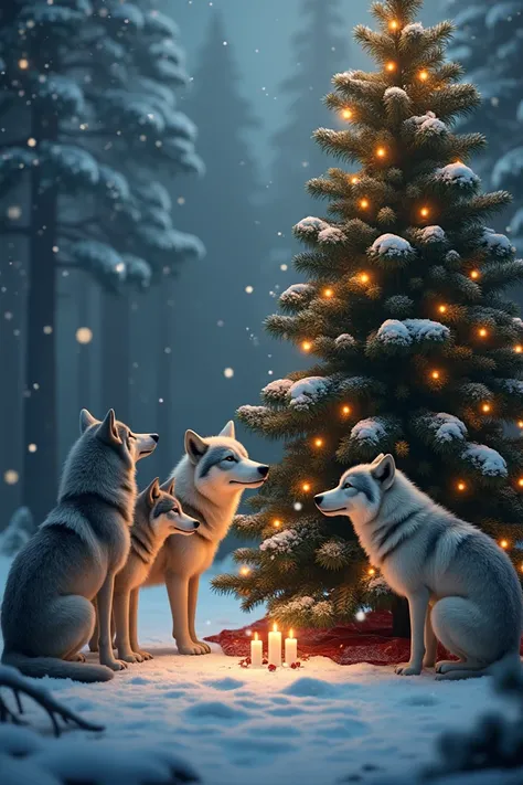 A pack of wolves under the Christmas tree