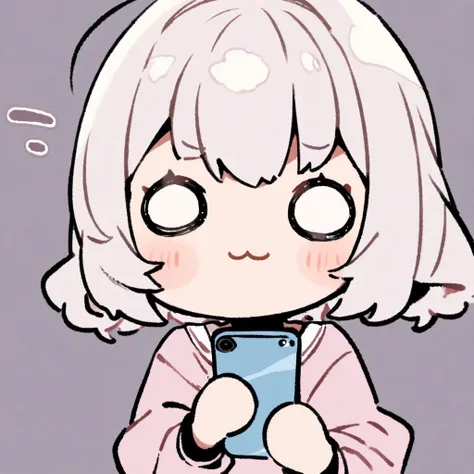 (o o,:3:1.5), chibi, girl, upper body, operate smartphone, looking away