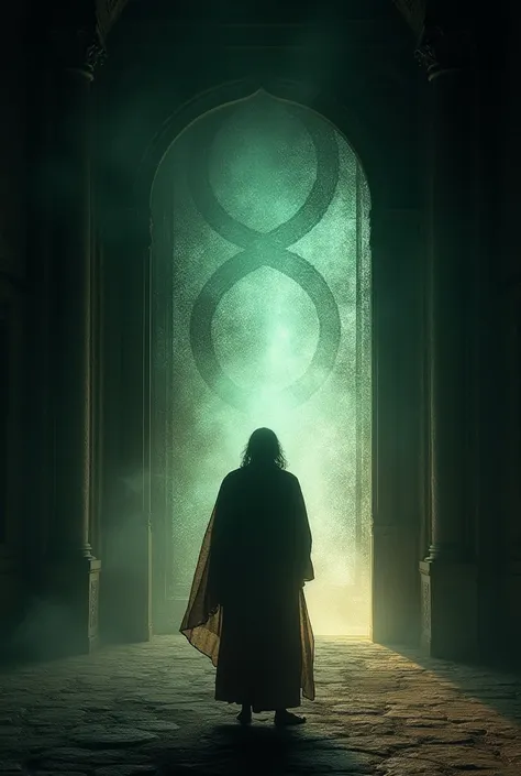 A final mysterious image of an Aghori Sadhu standing in front of a massive, ancient door glowing with unseen energy. This door symbolizes access to unknown spiritual realms, with light and shadows creating an intense contrast.
 for youtube long videos