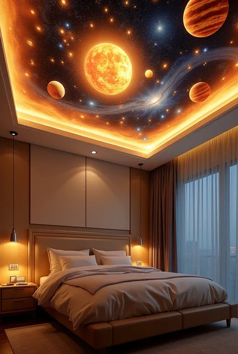 False celling design for bedroom which has solar system