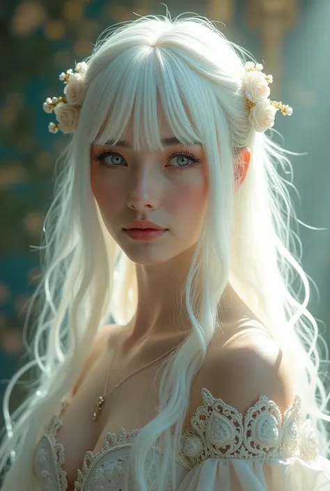 Princess Seraphina Karapandza Valarys with white hair and bangs 