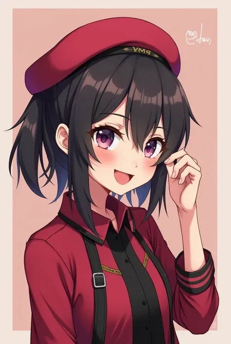 Coba buatkan fanart laki laki setengah badan dia memakai topi merah dan bertulisan R  dia juga memakai baju hitam Bertulisan I ❤️ Udin
dia juga mempunyai kacamata berwarna pink dan lensa hitam di topinya dan satu tangan dia memegang kacamata tersebut, His ...