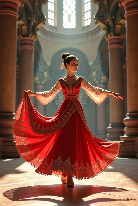 make a beautiful girl dancing traditional indonesian dance in a magnificent castle. "made it looks so realistic"