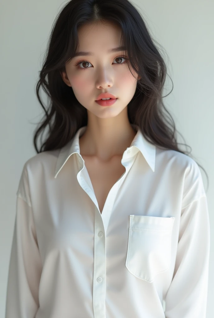 Hot Girl In White Shirt In One small Pocket On Shirt