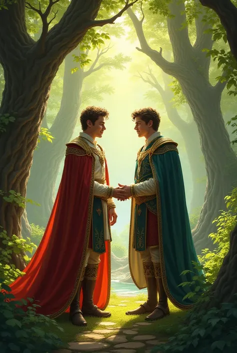 Two prince meeting each other in woods , friends