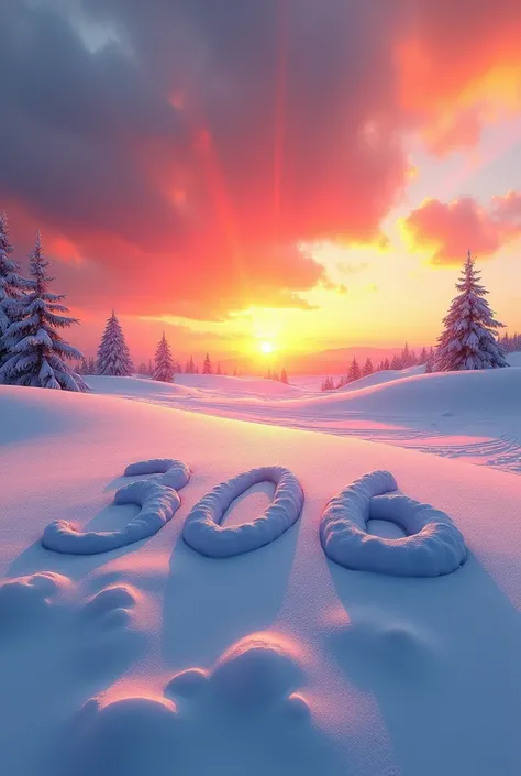 Sunset with 306 written in the snow