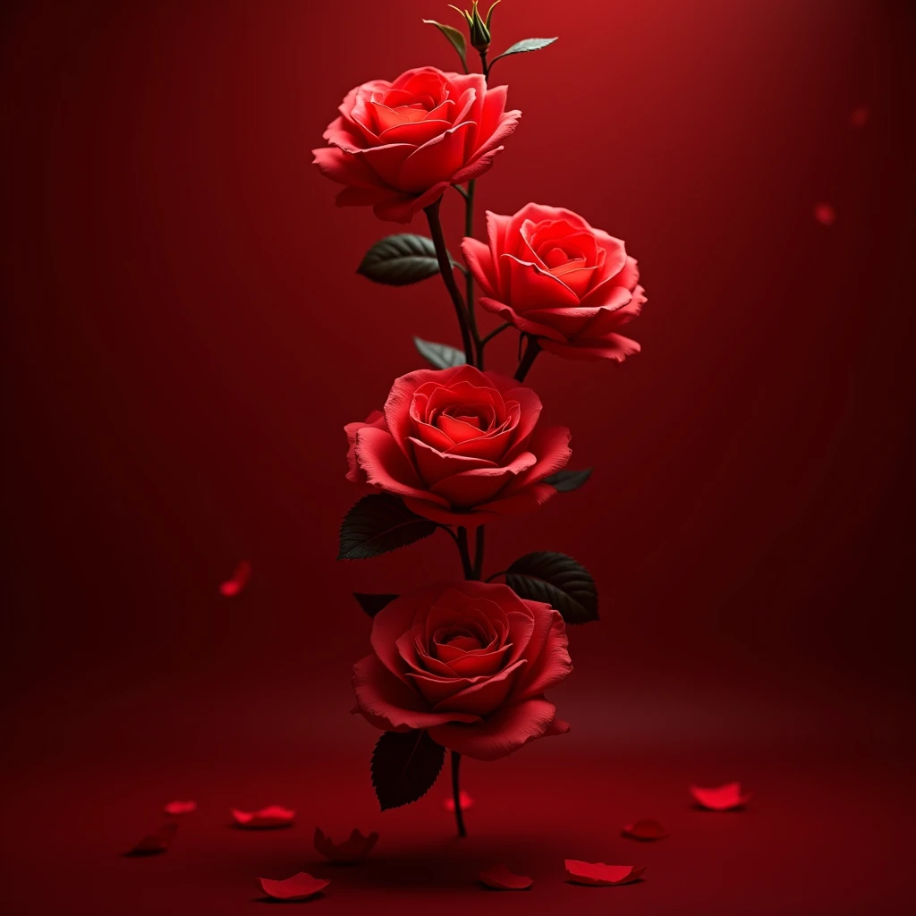 Effect Roses falling down red background