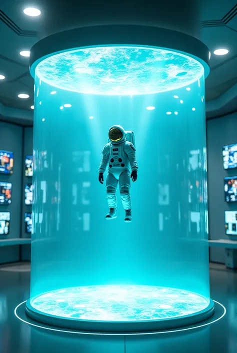 An astronaut floating in a water cylinder is a matrix in the laboratory 