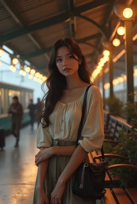 Beautiful girl waiting for a car at the station