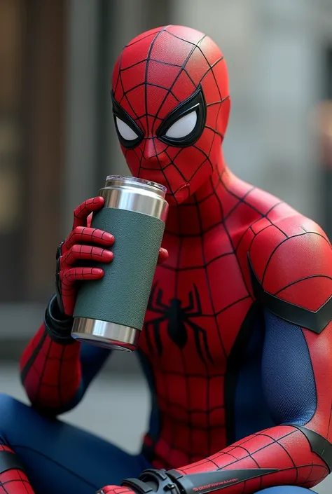 Can you make a spider man drinking from tumbler from Stanley 