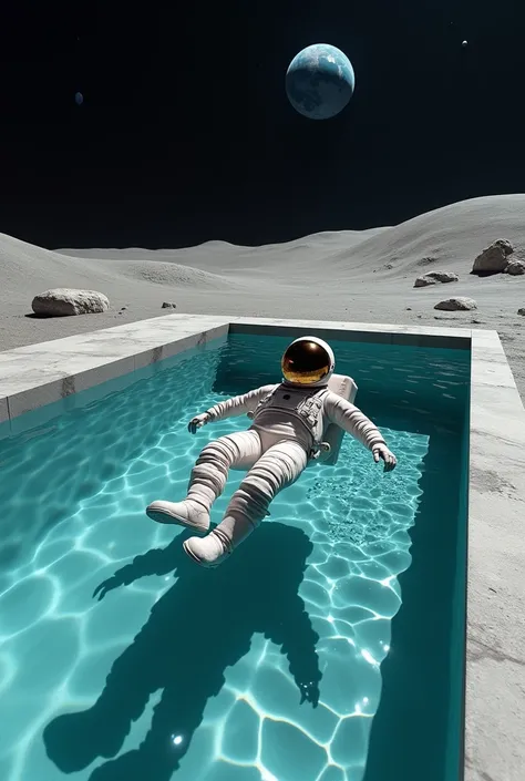 An astronaut swimming in a swimming pool in Ma Luna