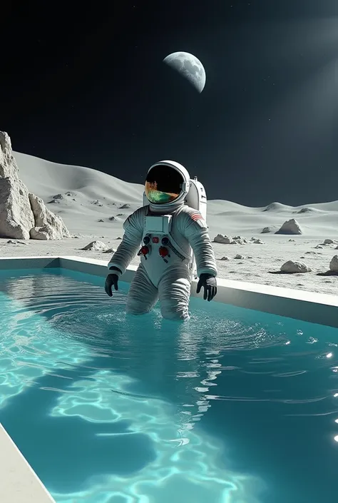 An astronaut swimming in a swimming pool in Ma Luna