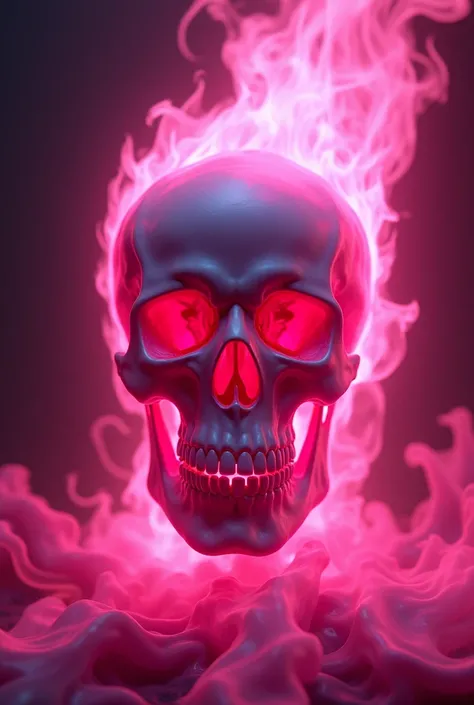 Create a photo that has a pink skull and pink fire 