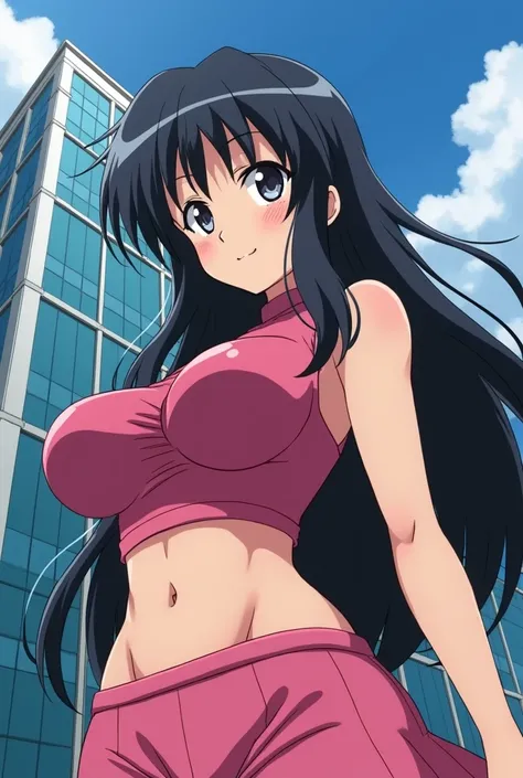 anime girl with big breast posing in front of a building, thicc, saiyan girl, , fubuki, seductive anime girl, (sfw) safe for work, ecchi anime style, anime girl, anime moe artstyle, anime cover, 9 0 s anime style, 90s anime style, big breasts!!, an anime g...