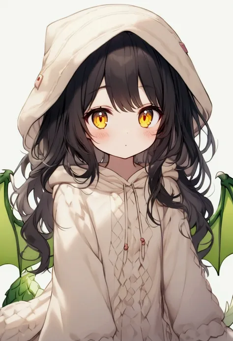 Dragon Tail , Dragon Wings ,hood friend, black hair,Yellow eyes, dice , long hair, Clean Hair,girl, cute ,Lovely ,