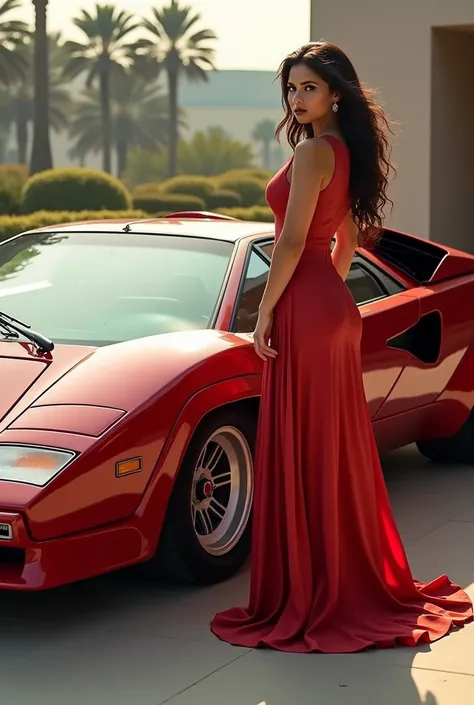 Lamborghini Countach beautiful woman in dress