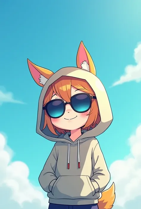 Anime Cartoon Character Sky Bule Wearing Hodi And sunglasses