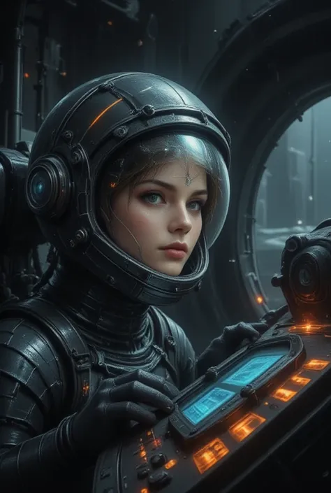 Future astronauts in space capsule, capacete de vidro，Beautiful face，control Panel, High-tech interior, Metal and glass materials, Atmospheric lighting, Dramatic composition, Intricate details, Reality, Concept art style, 1girl, Gal Gadot