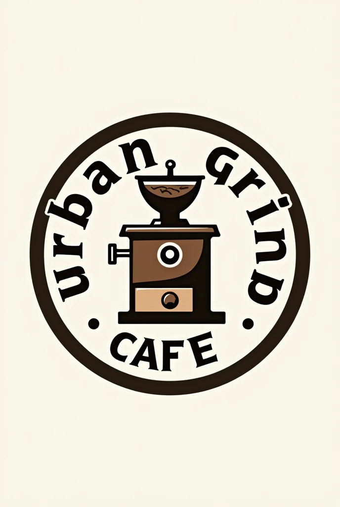 "Design a 2D logo for Urban Grind Café, featuring a circular emblem with a stylized coffee grinder in the center. The brand name Urban Grind should be wrapped around the logo with dark tones of brown and a touch of gray for an industrial vibe."

Mujhe Typo...