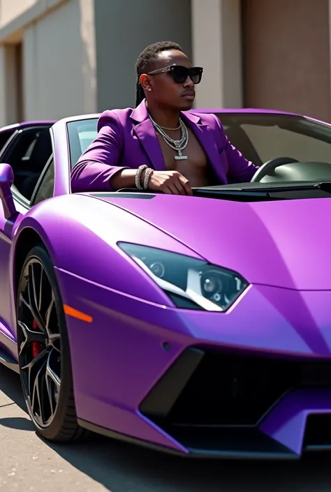 Rapper in a purple Lamborghini