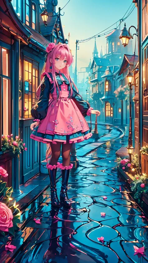 ( masterpiece : 1.2), (  very detailed: 1.2), (  very detailed CG: 1.2), (  high image quality: 1.2), (最  high image quality), 8k,  animated illustration  , 、  beautiful girl 、とても  cute天使、  pink gothic dress 、  cute、baby face、smile、  long skirt、  Black Lon...