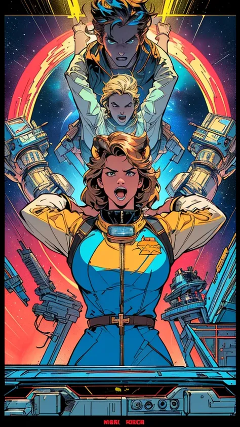 (((Top Quality Masterpiece ))),(((solo:1.2))),((( 1 woman :1.2))), 32K Highly Detailed Wallpaper , Retro Vintage Style ,(dynamic Angles),((( Overwhelming Highlights ))),((most complex machine)), very flashy color scheme American comics,80s space thriller m...