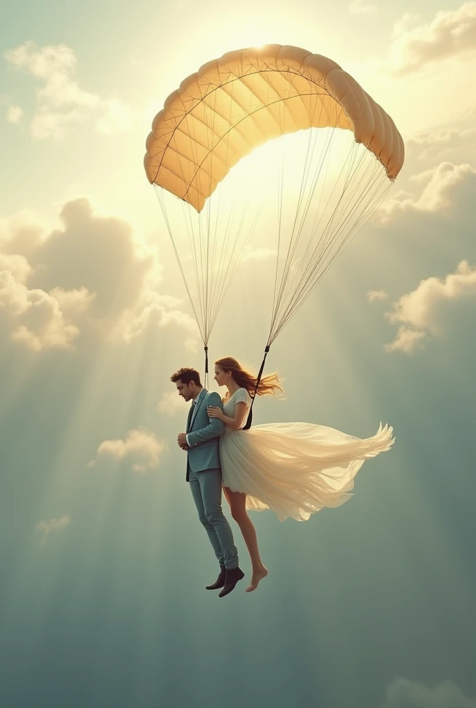 Man and woman with parachutes 