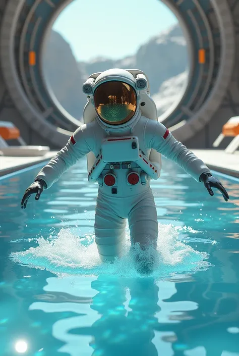 An astronaut swimming in a swimming pool in Ma LunaDesde arriba, Desde arriba, 