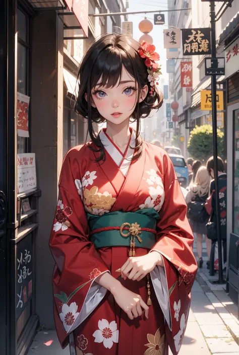 Happy New Years figure of a girl in a gorgeous kimono greeting