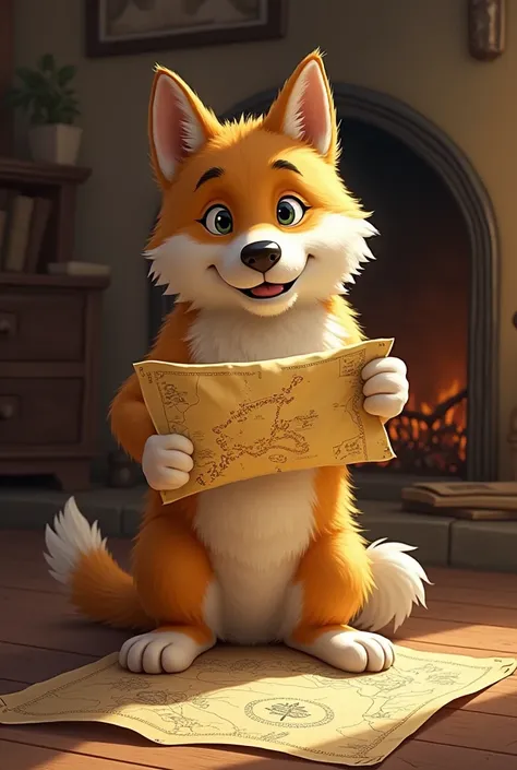 The Great Treasure Hunt

One sunny morning, Doge bounded into Tom’s cozy corner by the fireplace, holding a crumpled map in his mouth.
"Tom, such map! Very treasure! Much adventure!" Doge exclaimed, dropping the map at Tom’s paws.

