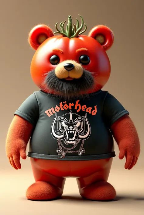 Tomato teddy bear with Motörhead t-shirt and beard 