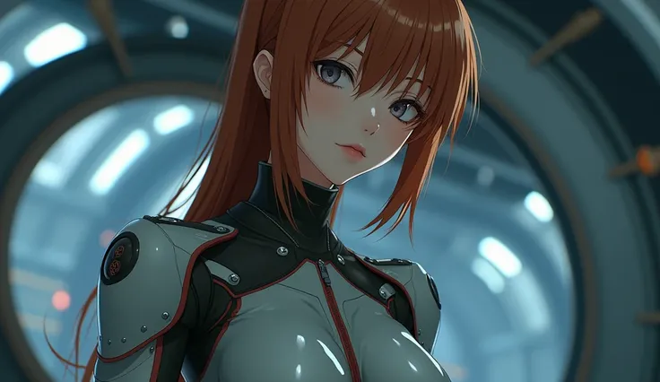 (Photorealsitic:1.4), female, 25 year old, Soryu Asuka Langley, Eva Unit 2 pilot, Colossal, extremely busty, slender, ((((Wearing a gray pilot suit)), top-quality, extremely delicate and beautiful, high resolution, beautiful illuminating, 1girl in, tall ph...