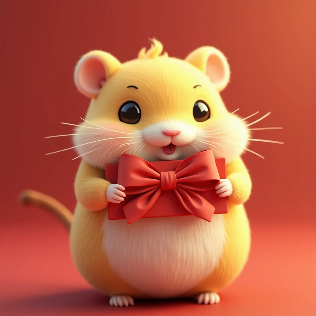 一隻可愛的倉鼠Holding a red envelope

1. 3D rendered style   ：   achieves subtle and three-dimensional visuals，   Makes the hamster look more energetic   。
2.   Styling Cute   ：   Rounded shiny eyes   ，   Expressing the true spirit   ，   brings a touch of love   ...