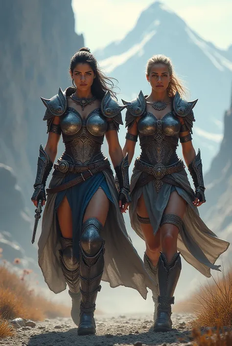 Warrior and female warrior walking
